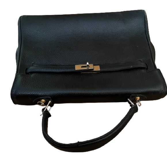 Vintage Top Handle Satchel Bag Black Pebbled Leather - Picture 5 of 9